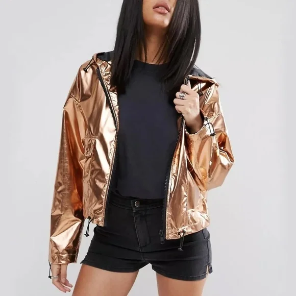 ASOS 90s Style Cropped Festival Metallic Anorak Jacket